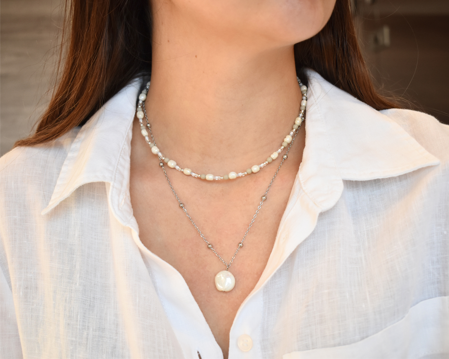 Vegane Halskette mit Keramikperlen aus Edelstahl – LagunaBeads