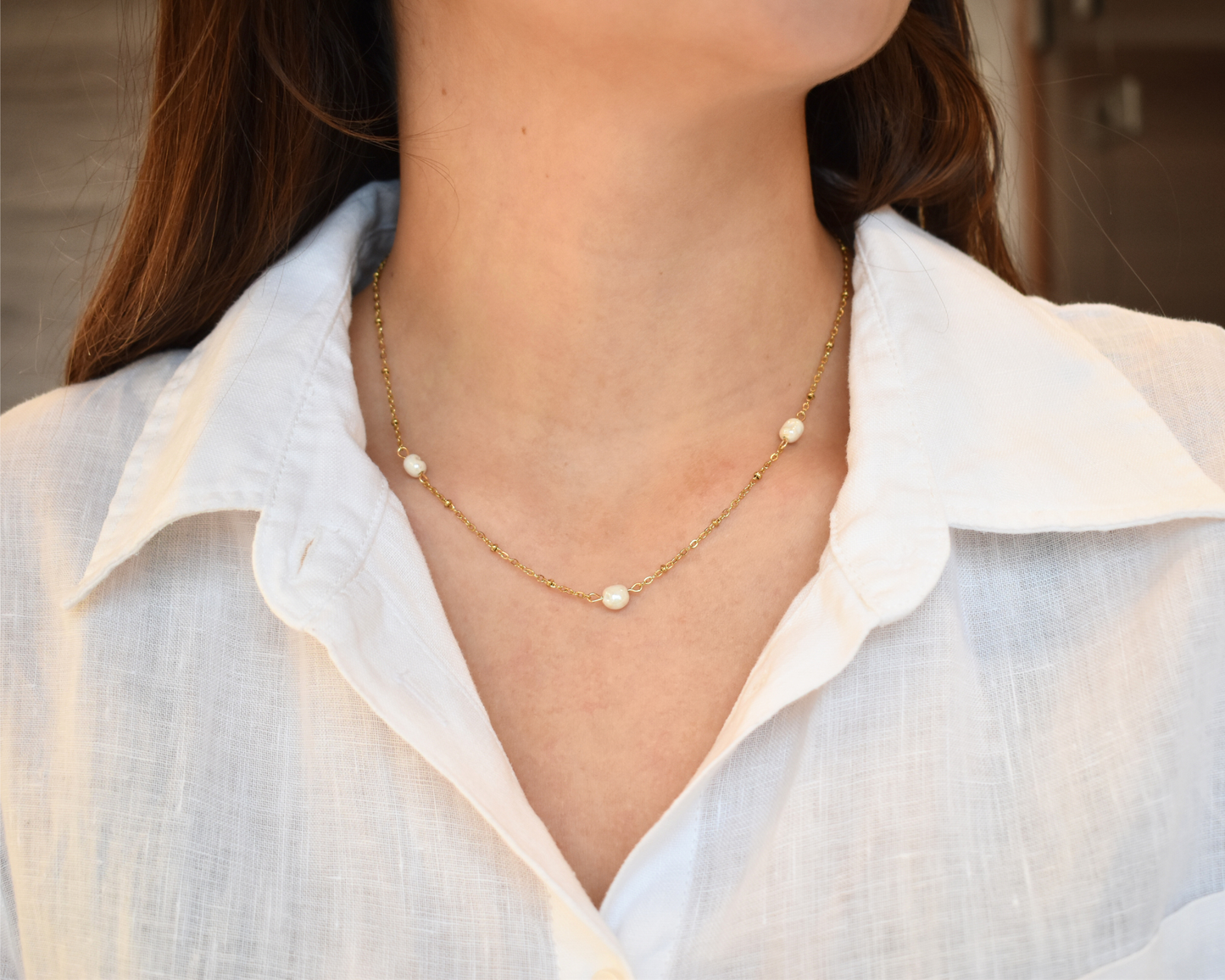 Halskette Amara mit veganen Perlen – ocean-inspired Design.